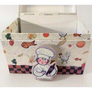 Cute Illustrated Chef Cardboard Recipe File Box With Food Tabs And Blank Cards